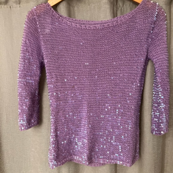 pastel purple iridescent sequin and cashmere blend top UNIQUE - Picture 4 of 4